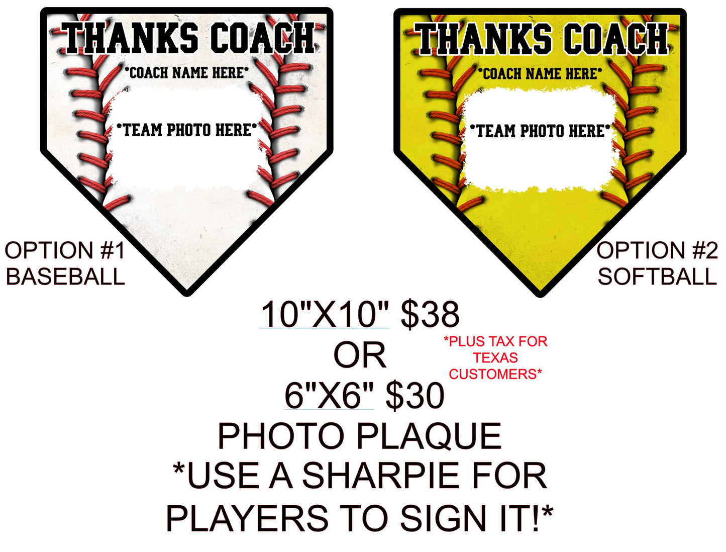 BASEBALL OR SOFTBALL PHOTO PLAQUE