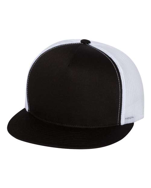 ADULT FATHERS DAY SPECIAL -- YP Classics - Flat Bill Trucker Cap - WITH CUSTOM LEATHER PATCH
