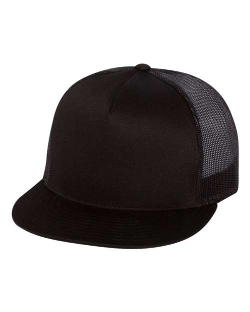 ADULT FATHERS DAY SPECIAL -- YP Classics - Flat Bill Trucker Cap - WITH CUSTOM LEATHER PATCH