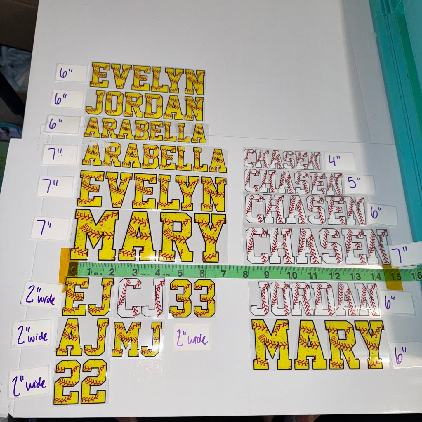 UV DTF Decals for Softball & Baseball | Custom Names & Numbers | Set of 2 | Helmet Decals | Various Sizes