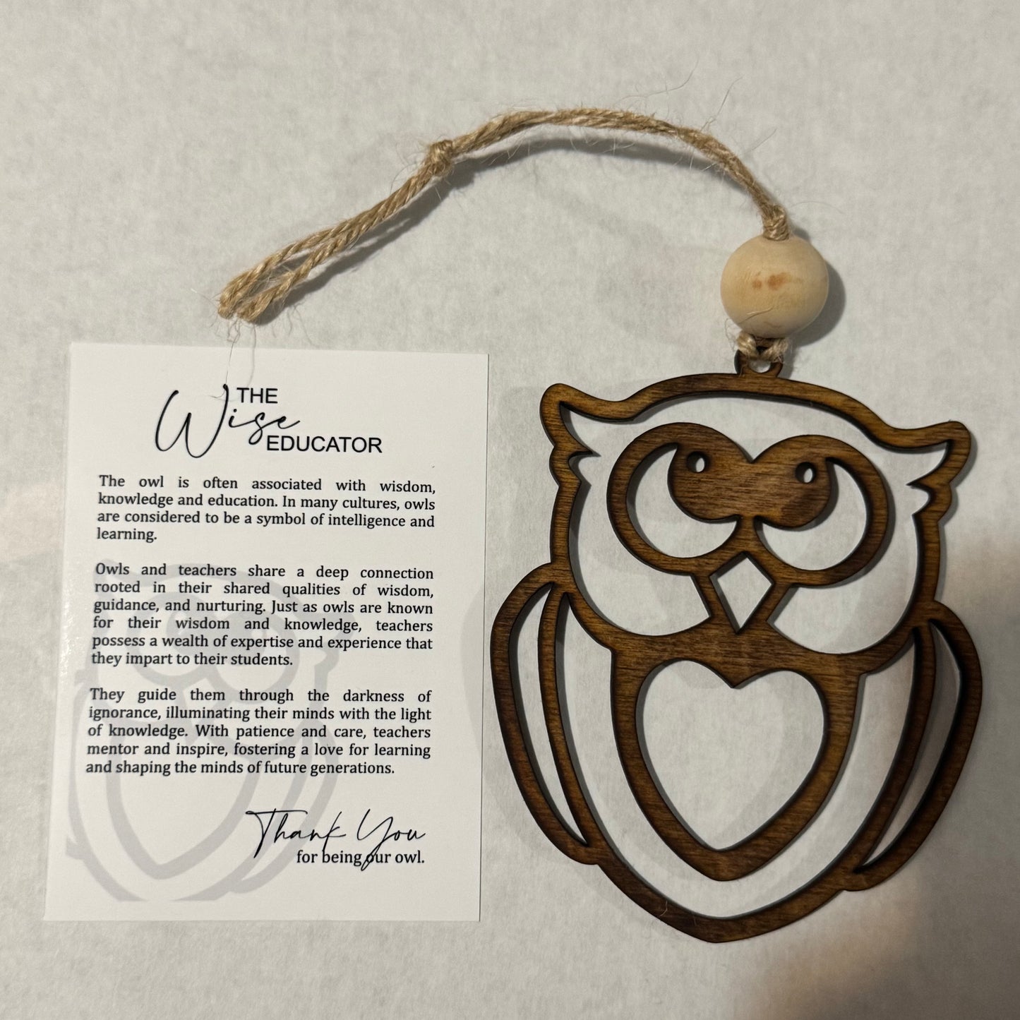 Owl Themed Wooden Teacher Ornament - The Wise Educator