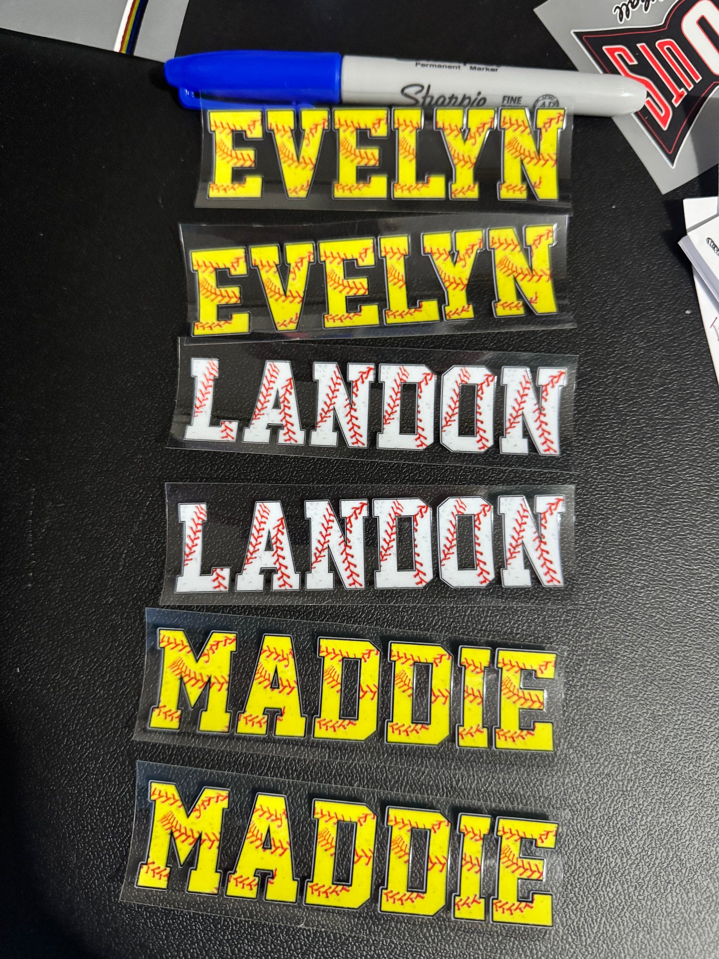 UV DTF Decals for Softball & Baseball | Custom Names & Numbers | Set of 2 | Helmet Decals | Various Sizes