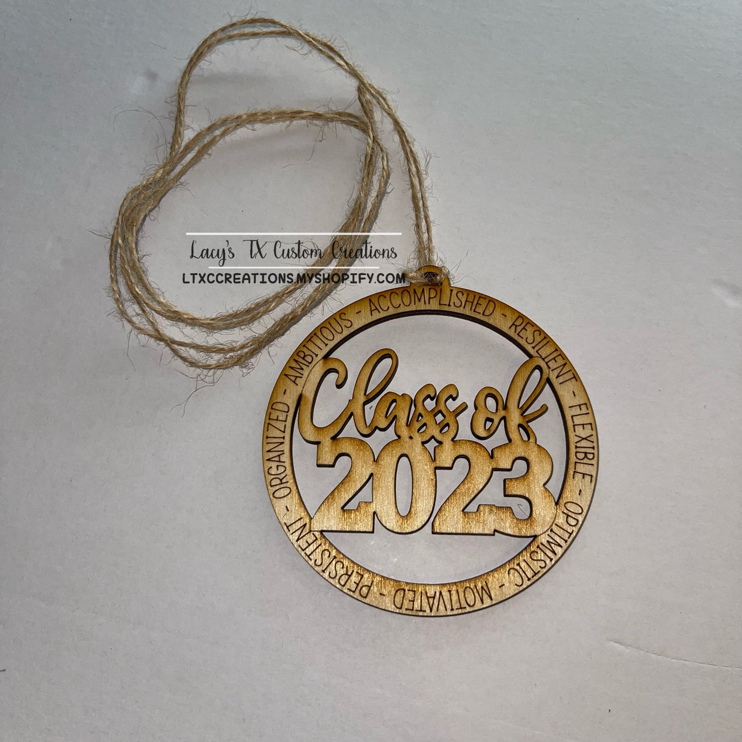 CLASS OF 2023 - Wooden Car Charm with Beads/Twine String
