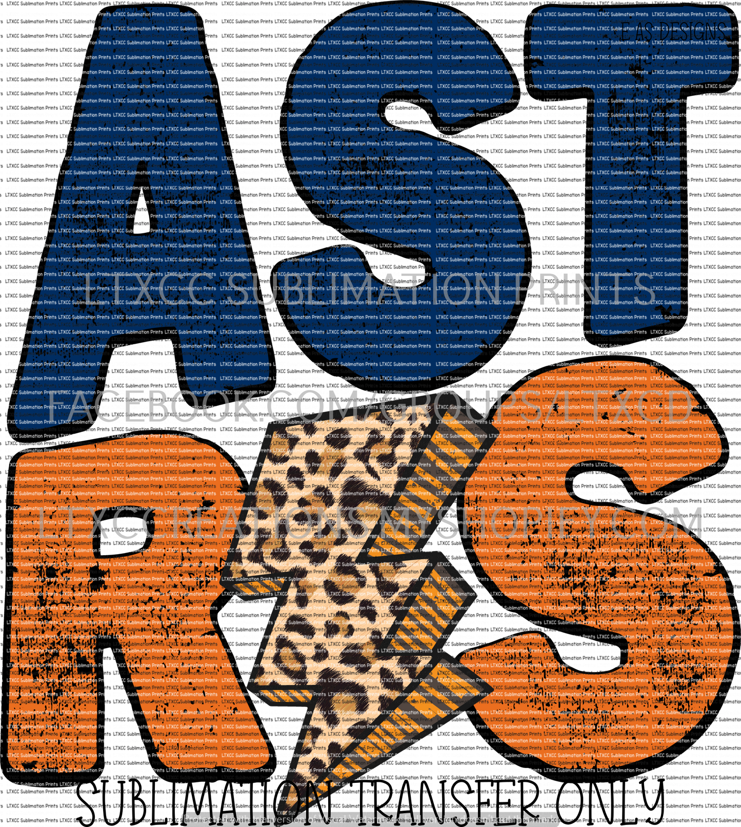 A S T R O S DISTRESSED LEOPARD NAVY/ORANGE - SUBLIMATION PRINT TRANSFER