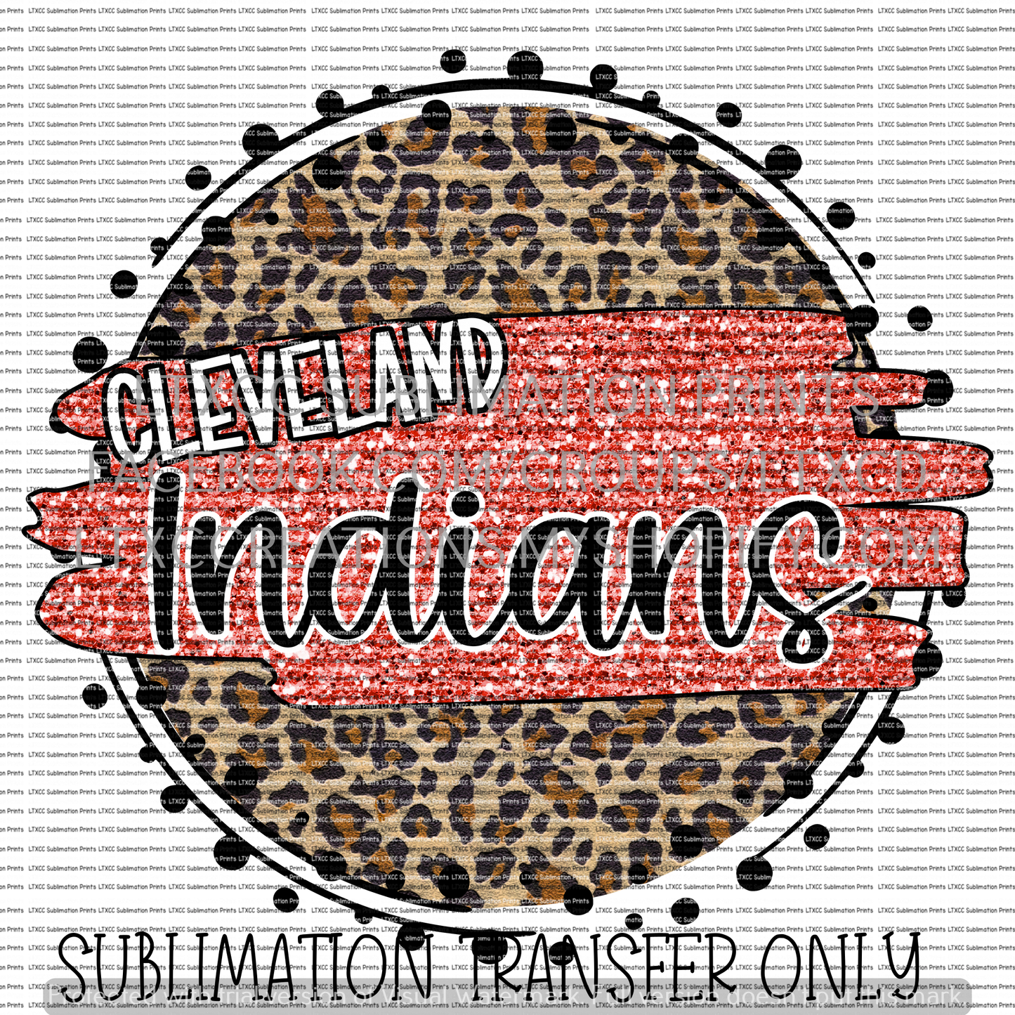 Cleveland Indians Faux Glitter Leopard - SUBLIMATION PRINT TRANSFER