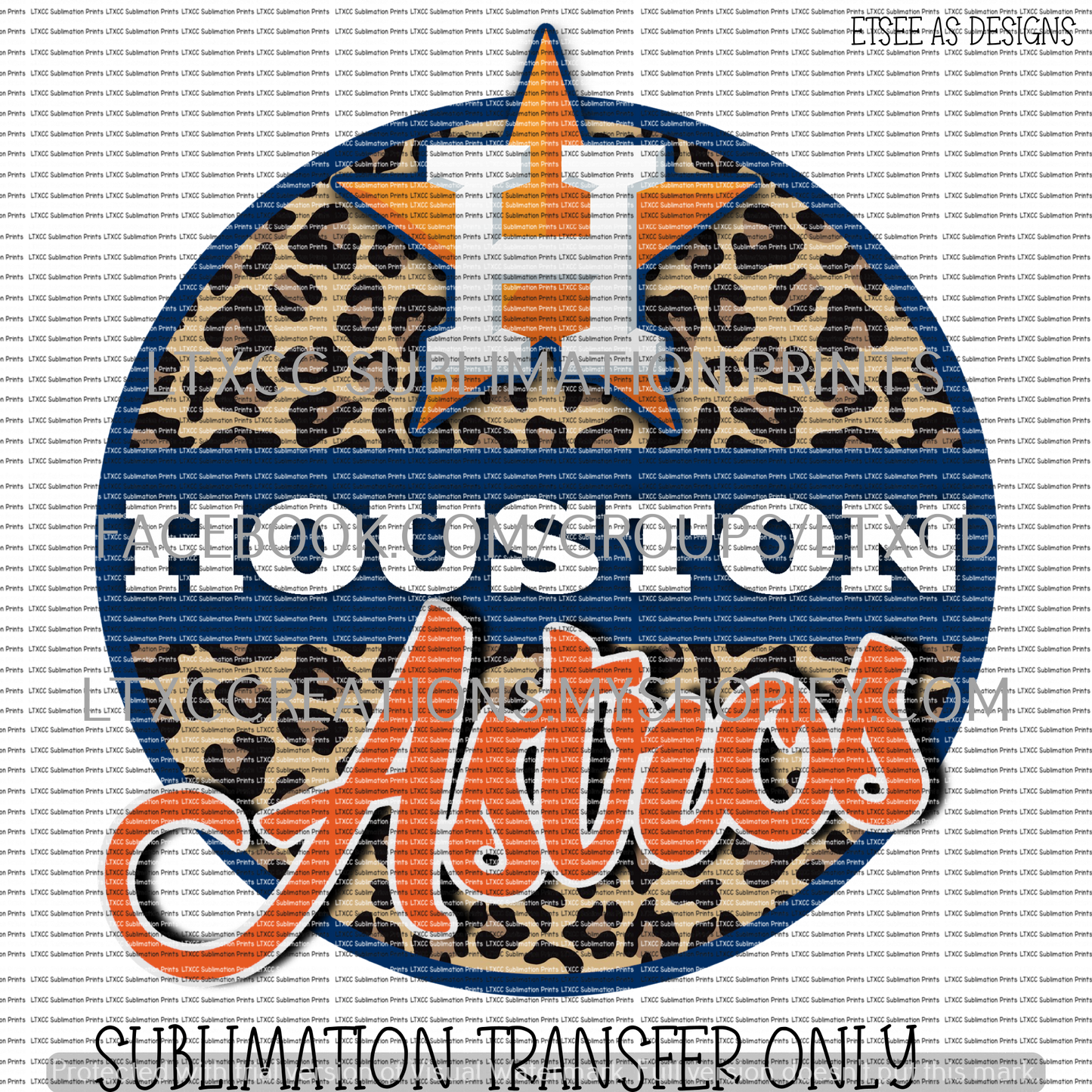 HOUSTON A S T R O S LEOPARD CIRCLE - SUBLIMATION PRINT TRANSFER