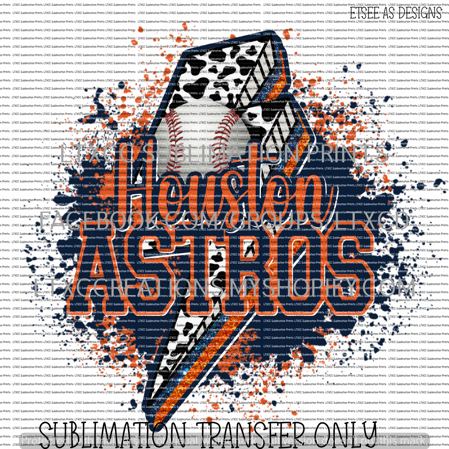 HOUSTON A S T R O S LIGHTENING BOLT - SUBLIMATION PRINT TRANSFER