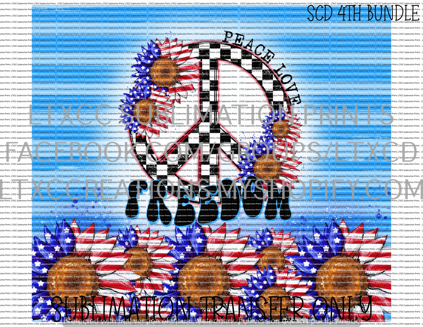 PEACE LOVE FREEDOM USA SUNFLOWER - TUMBLER PRINT SUBLIMATION PRINT TRANSFER
