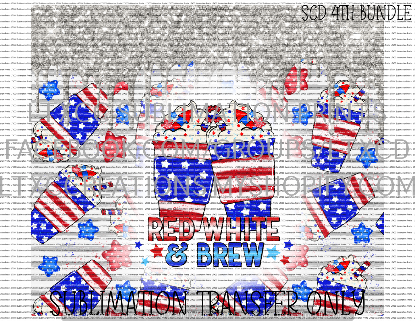 RED, WHITE, AND BREW - TUMBLER PRINT SUBLIMATION PRINT TRANSFER