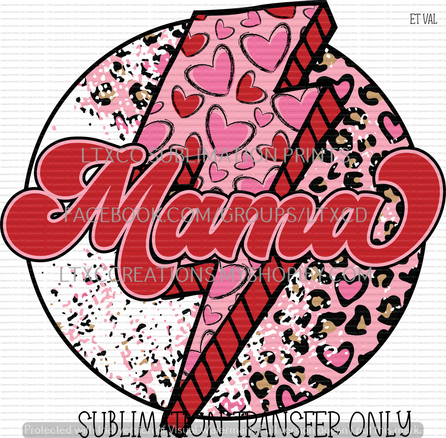 MAMA LEOPARD LIGHTENING BOLT - VALENTINE - SUBLIMATION PRINT TRANSFER