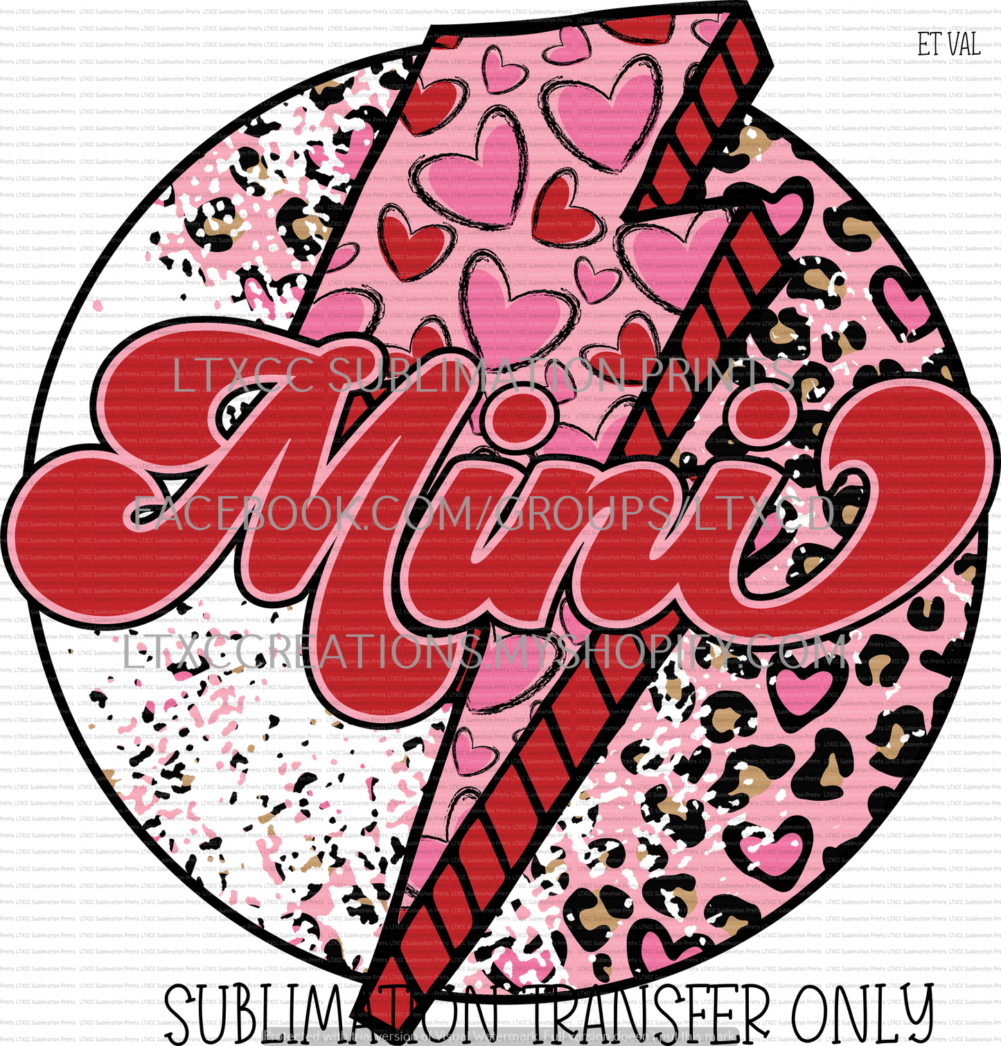 MINI LEOPARD LIGHTENING BOLT - VALENTINE - SUBLIMATION PRINT TRANSFER
