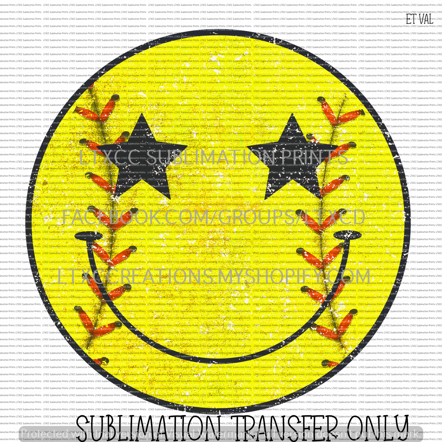 SOFTBALL STAR EYES SMILEY FACE - SUBLIMATION PRINT TRANSFER
