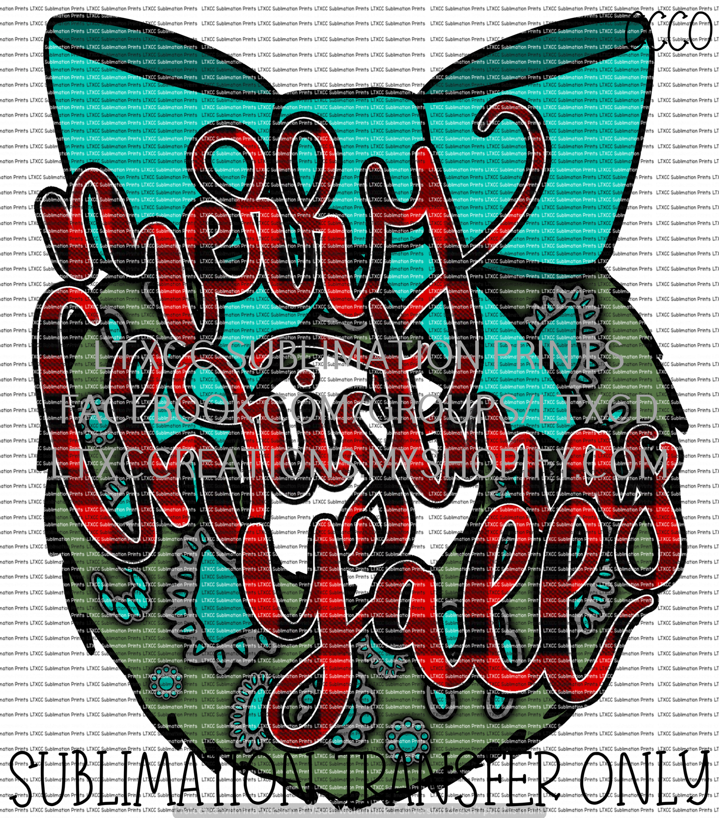 Merry Christmas Y'all Turquoise Wreath - SUBLIMATION PRINT TRANSFER