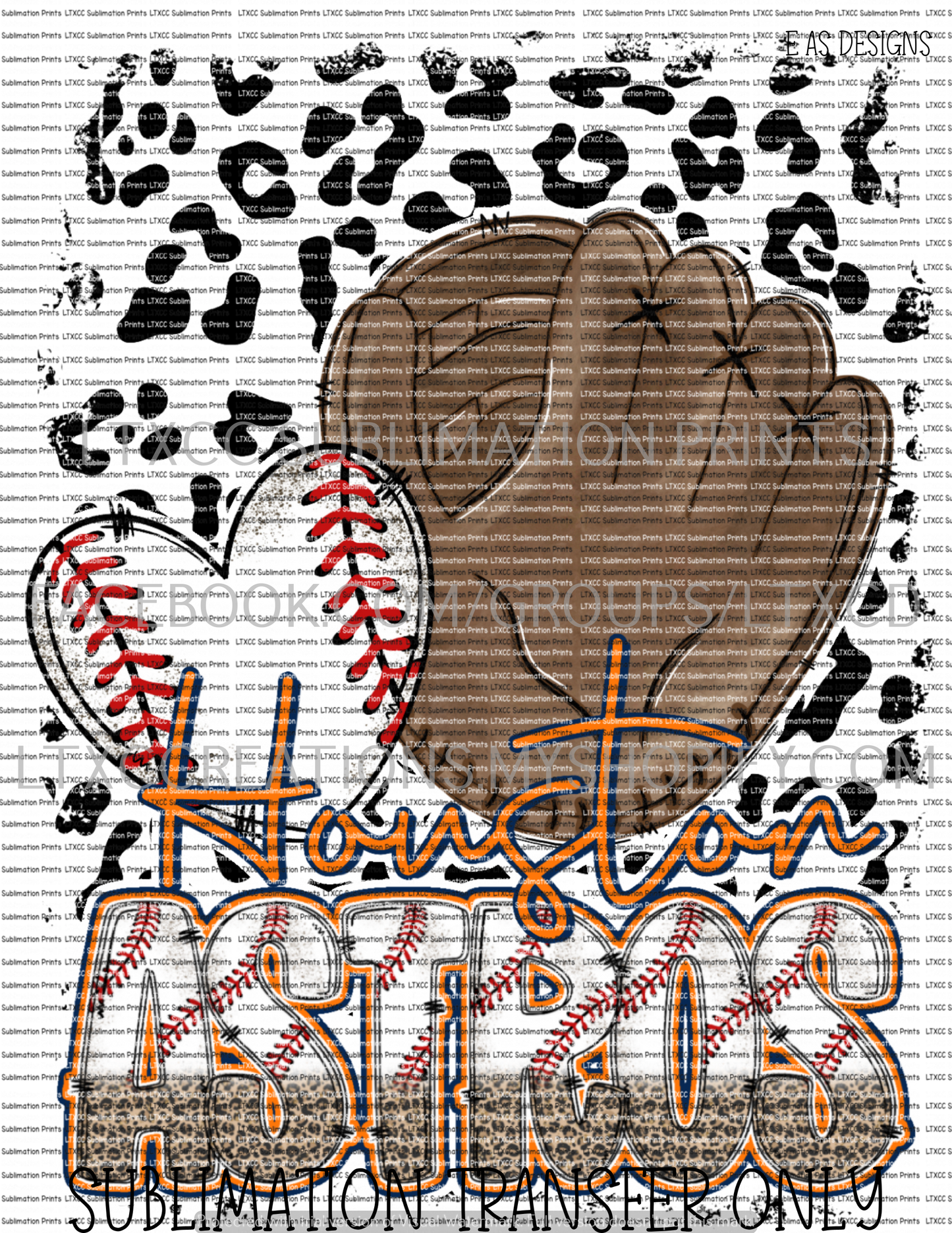 HOUSTON A S T R O S LEOPARD GLOVE BAT - SUBLIMATION PRINT TRANSFER