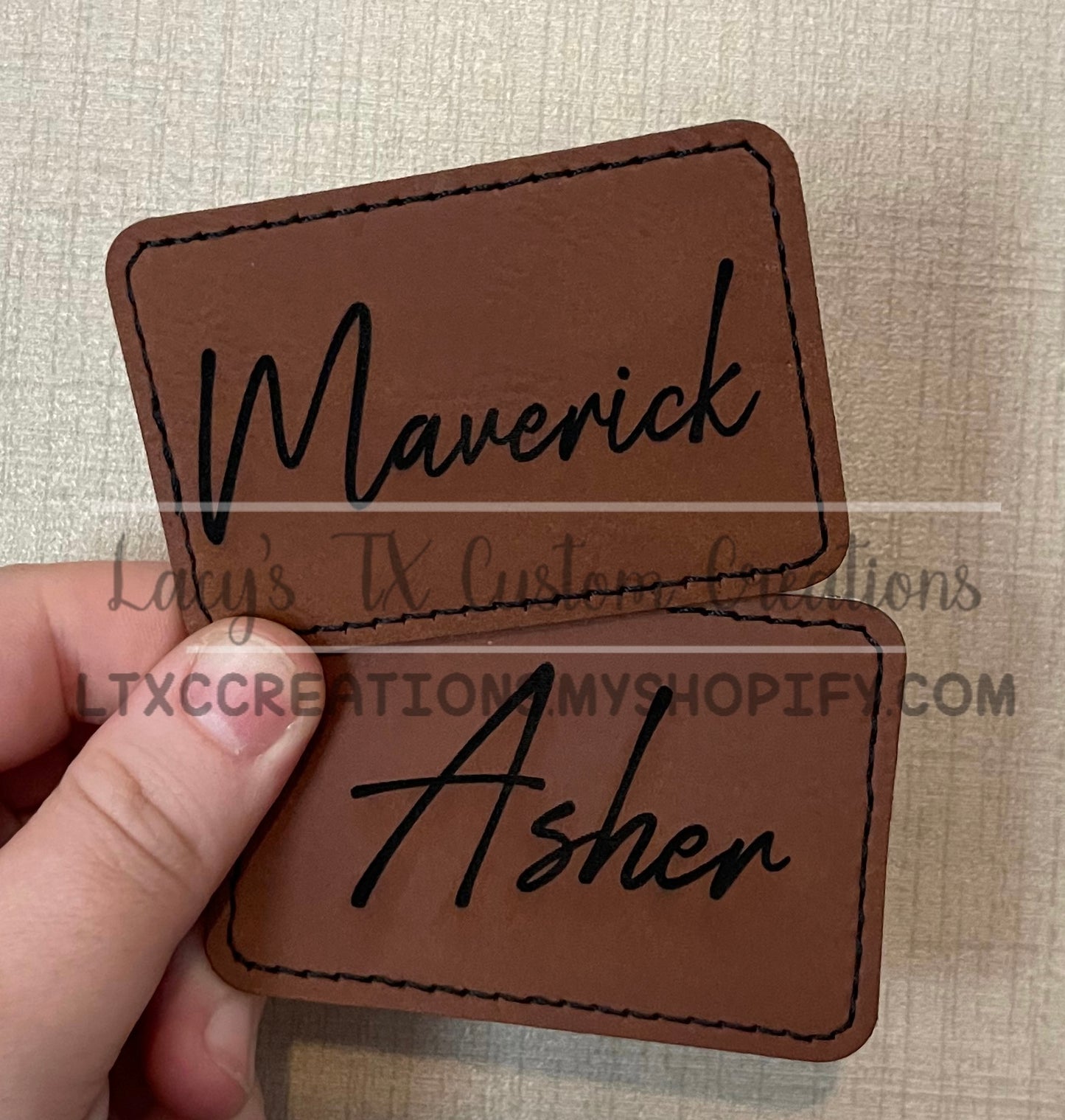 3”x2” Laser Engraved Leatherette Name Patches w/ Heat Activated Adhesive Backing