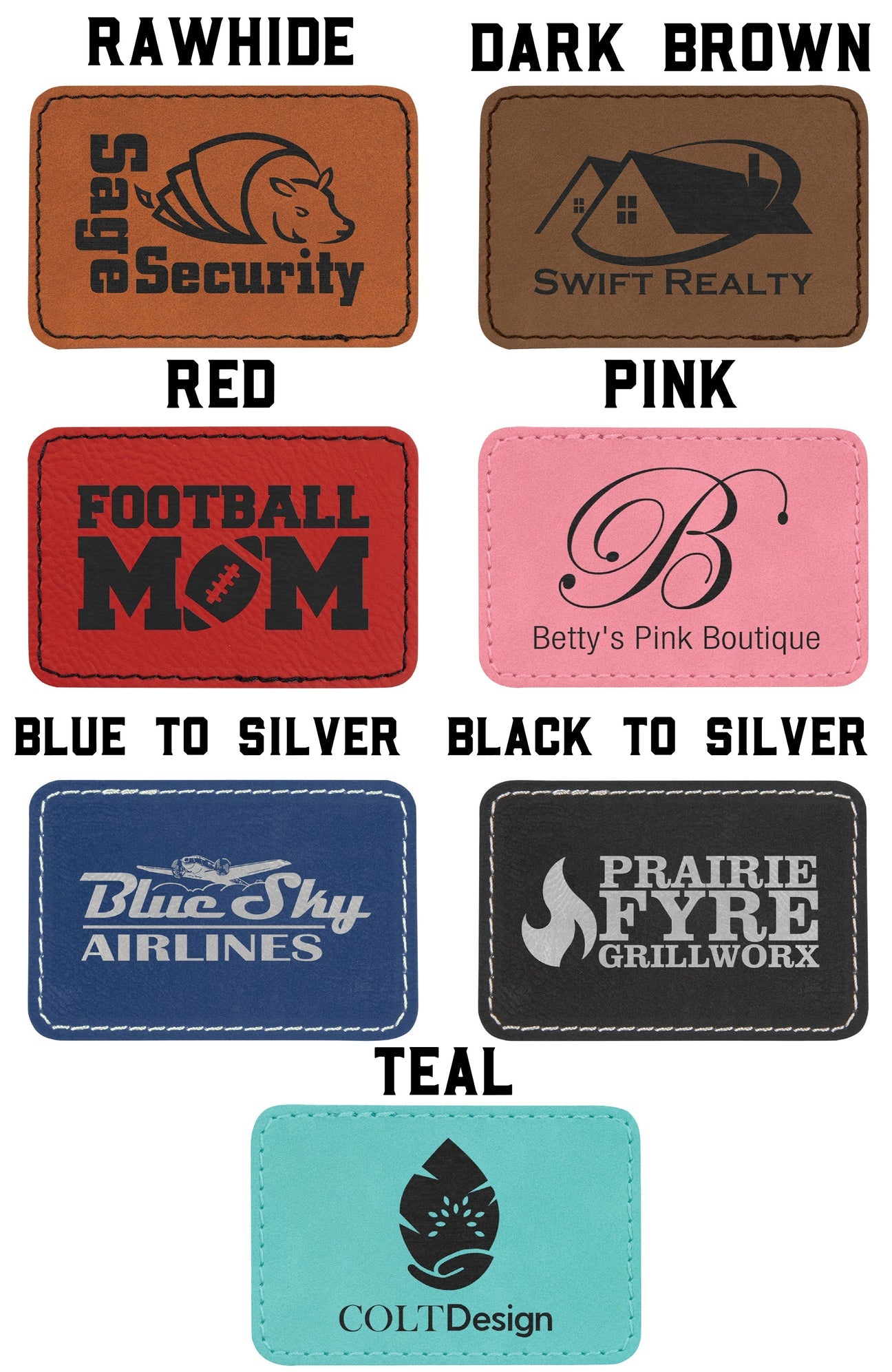 3”x2” Laser Engraved Leatherette Name Patches w/ Heat Activated Adhesive Backing