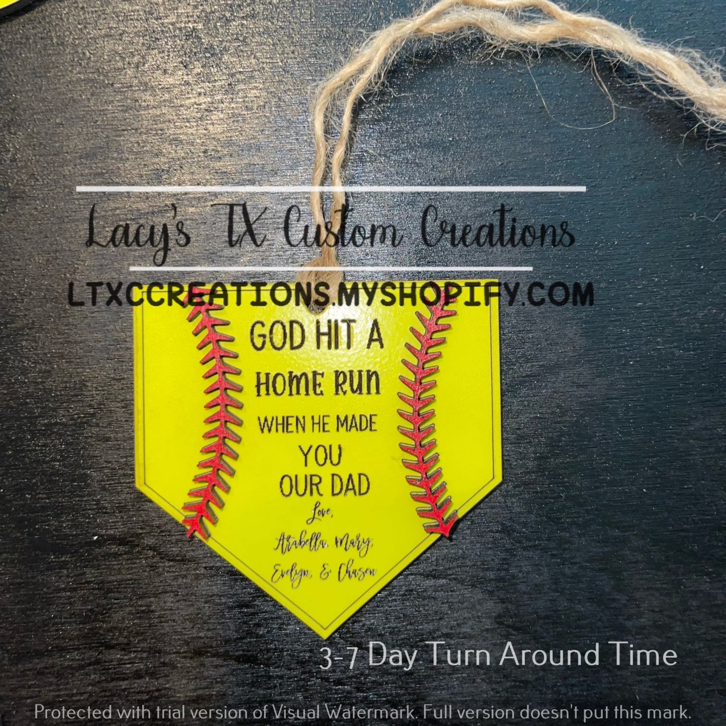 SOFTBALL - REAR VIEW MIRROR CHARM - God Hit a Homerun When He Made You Our/My Dad