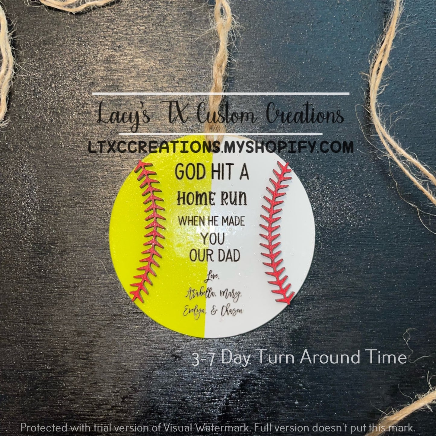 SOFTBALL/BASEBALL - REAR VIEW MIRROR CHARM - God Hit a Homerun When He Made You Our/My Dad