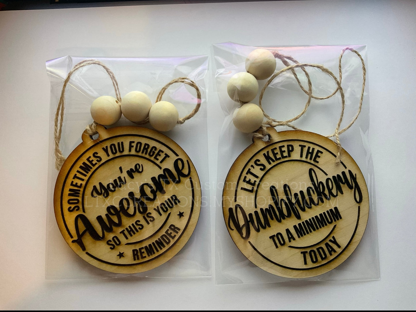 Wooden Car Charm with Beads/Twine String