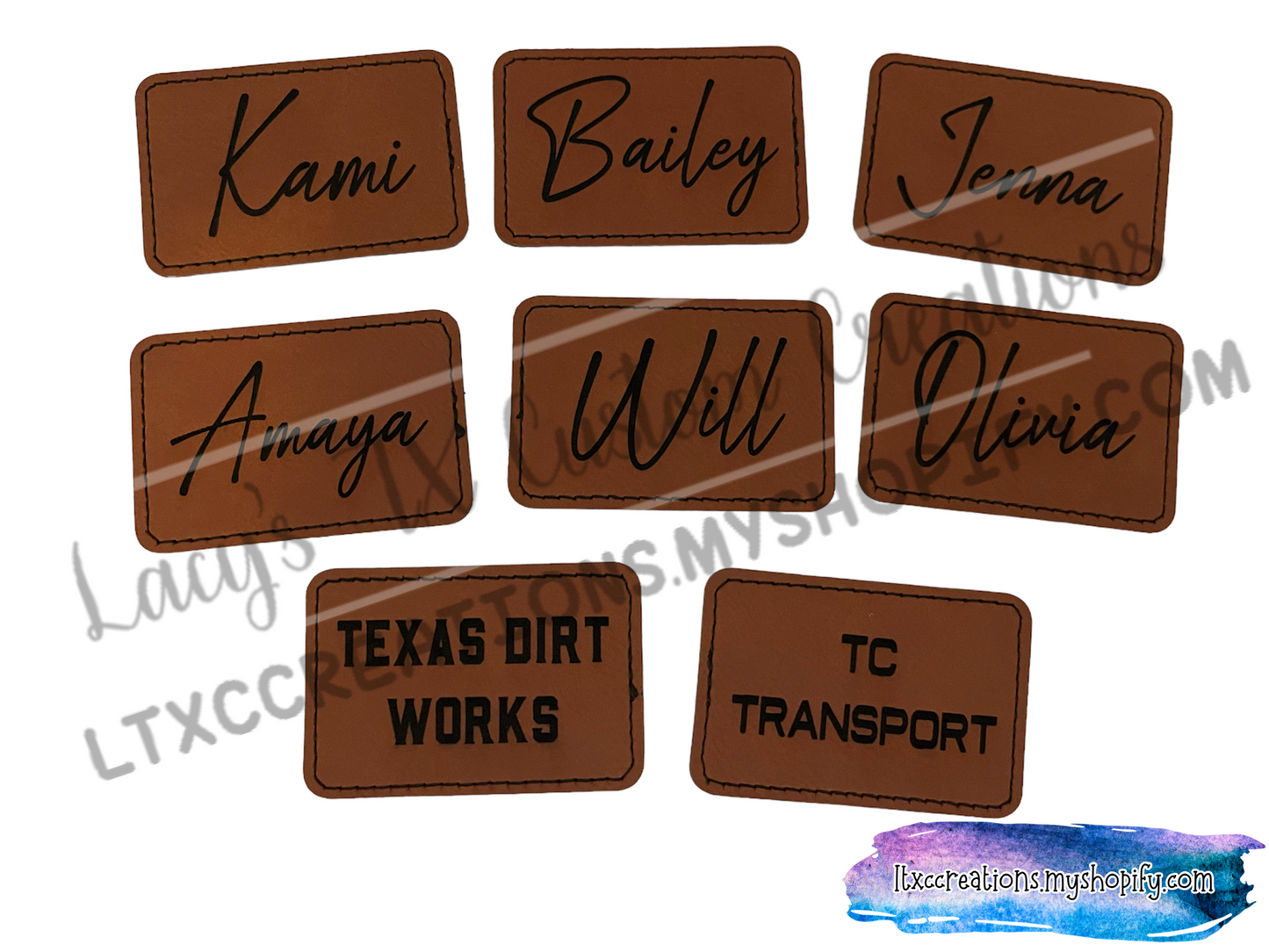 3”x2” Laser Engraved Leatherette Name Patches w/ Heat Activated Adhesive Backing