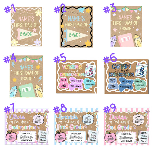 Personalized First Day of School Sign