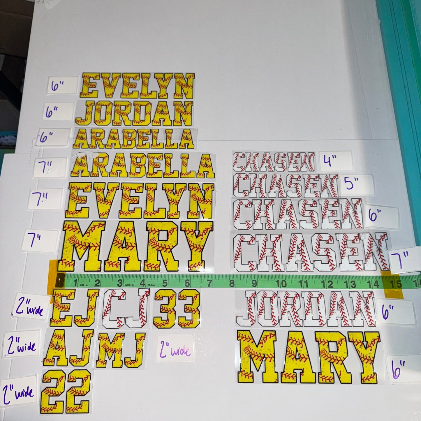 UV DTF Decals for Softball & Baseball | Custom Names & Numbers | Set of 2 | Helmet Decals | Various Sizes