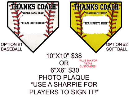 BASEBALL OR SOFTBALL PHOTO PLAQUE