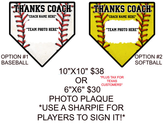 BASEBALL OR SOFTBALL PHOTO PLAQUE