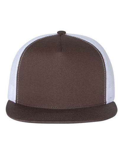 ADULT FATHERS DAY SPECIAL -- YP Classics - Flat Bill Trucker Cap - WITH CUSTOM LEATHER PATCH