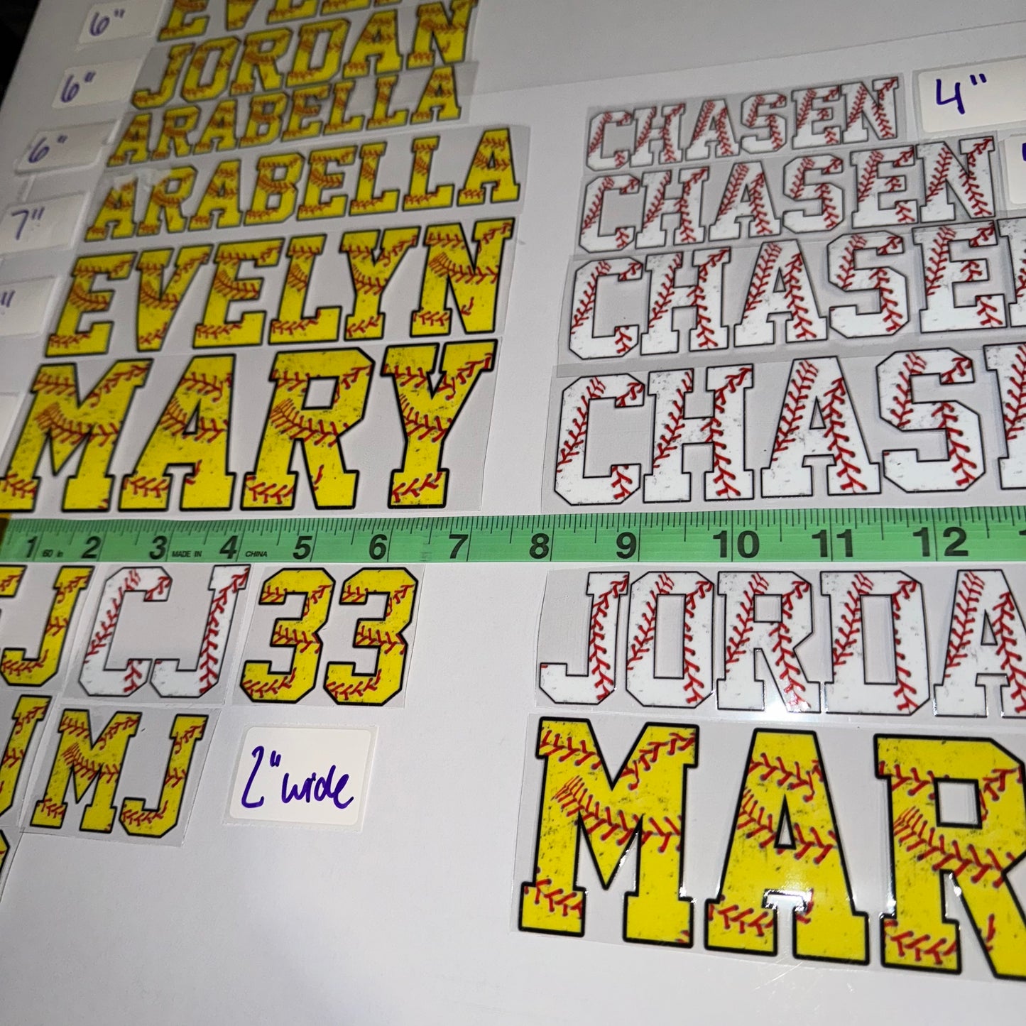 UV DTF Decals for Softball & Baseball | Custom Names & Numbers | Set of 2 | Helmet Decals | Various Sizes
