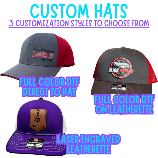 Custom Hats | Full Color DTF & Laser Engraved Leatherette Patches