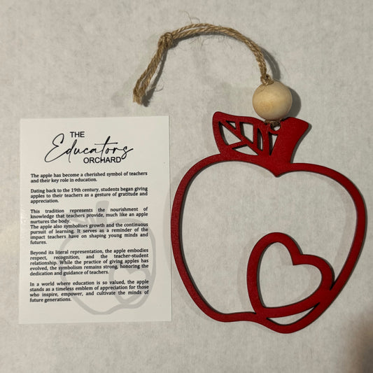 Red Apple Themed Wooden Teacher Ornament - The Educators Orchard