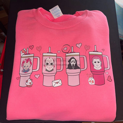 Valentines Horror Movie Characters Safety Pink Sweatshirt