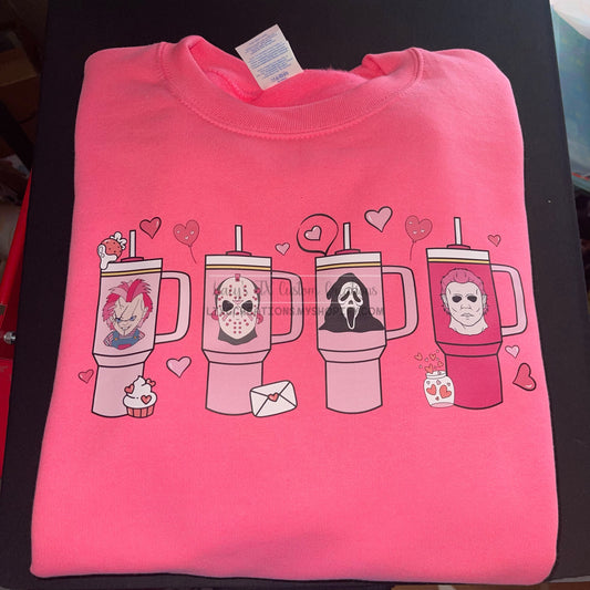 Valentines Horror Movie Characters Safety Pink Sweatshirt