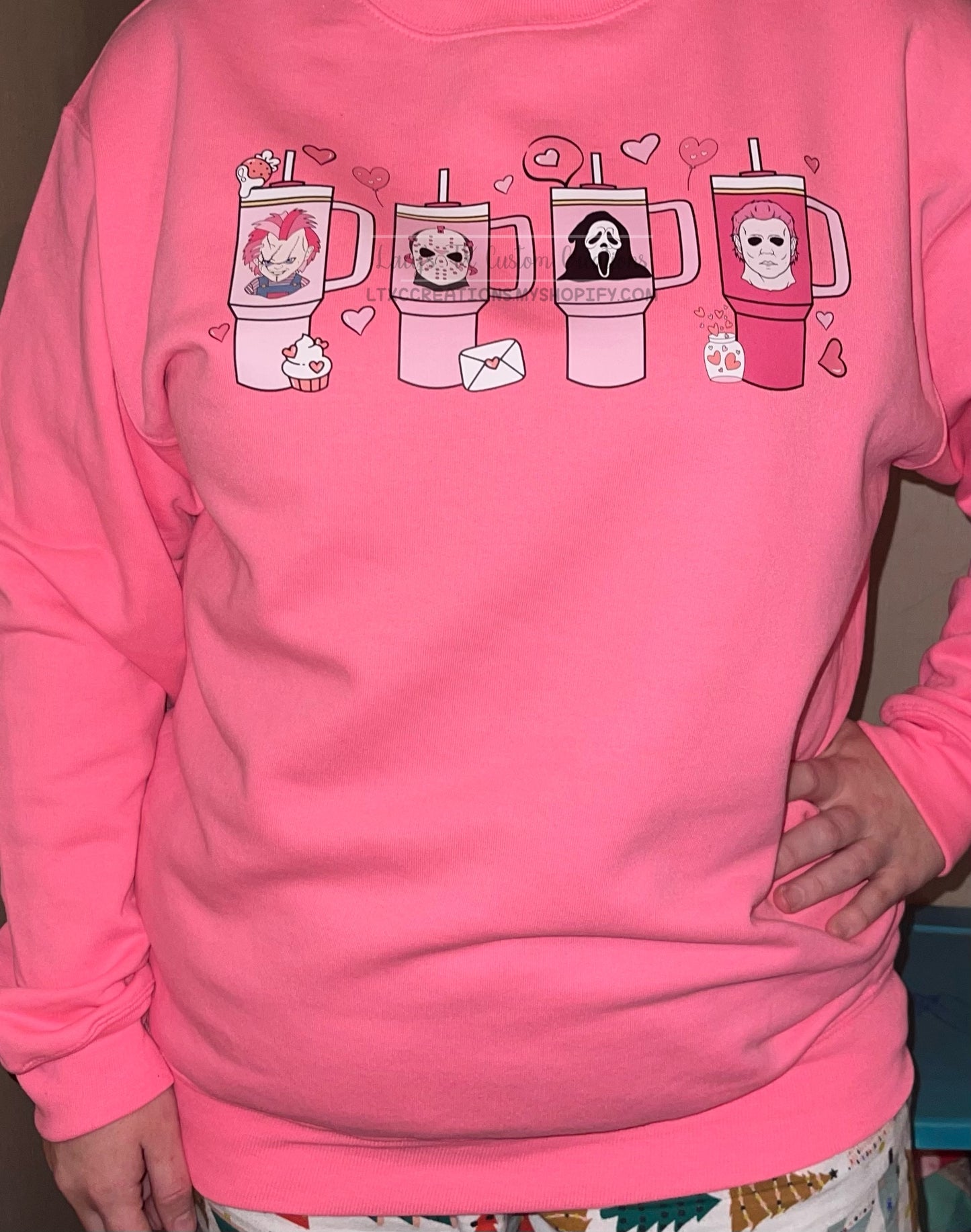 Valentines Horror Movie Characters Safety Pink Sweatshirt