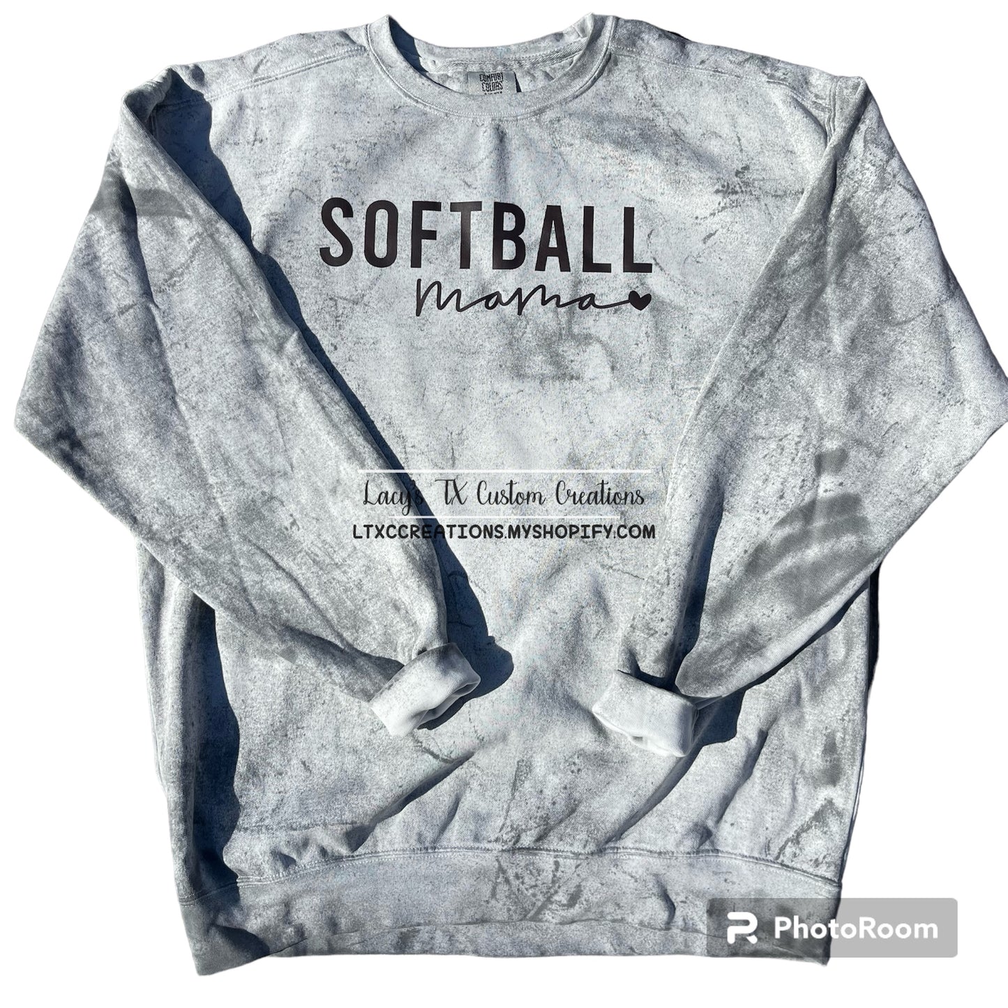 Comfort Colors Colorblast Crewneck SMOKE Colored Sweatshirt - Softball Mama <3 Design