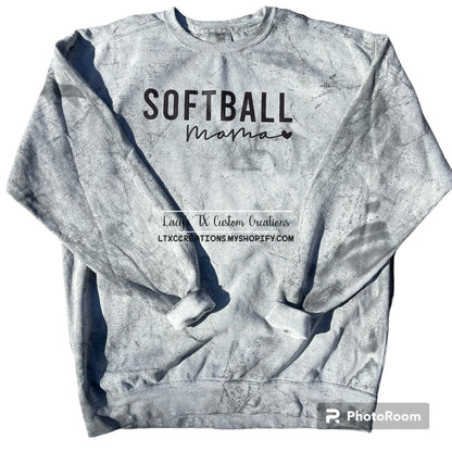 Comfort Colors Colorblast Crewneck SMOKE Colored Sweatshirt - Softball Mama <3 Design