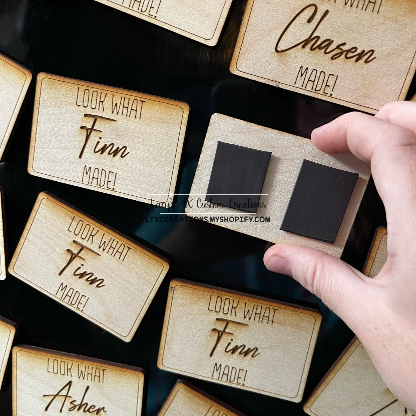3"x2" Wooden Magnets "Look What CUSTOM NAME Made!"