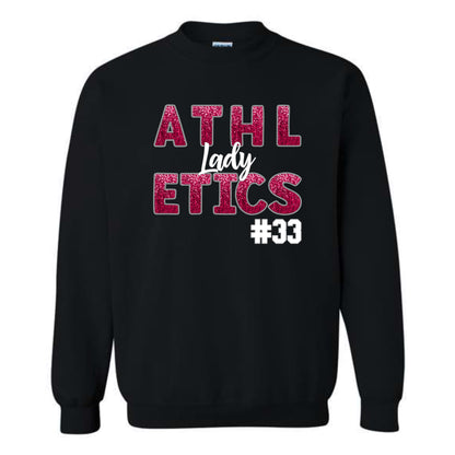 FAUX EMBROIDERY GLITTER SEQUIN Lady Athletics Crewneck Sweatshirt *YOUTH SIZES ONLY COME IN THE BLACK SWEATSHIRT COLOR*
