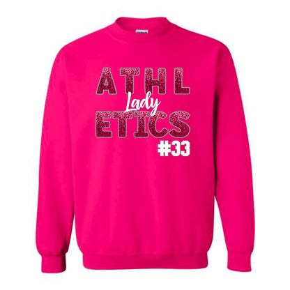 FAUX EMBROIDERY GLITTER SEQUIN Lady Athletics Crewneck Sweatshirt *YOUTH SIZES ONLY COME IN THE BLACK SWEATSHIRT COLOR*