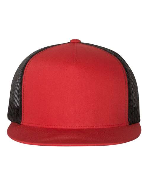 ADULT FATHERS DAY SPECIAL -- YP Classics - Flat Bill Trucker Cap - WITH CUSTOM LEATHER PATCH