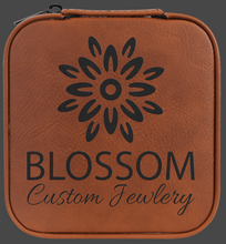 Load image into Gallery viewer, Custom Birth Flower Jewelry Box - Leather Travel Jewelry Case - Square Jewelry Box -Leather Jewelry Organizer - Name Travel Case - Bridal Party Gifts
