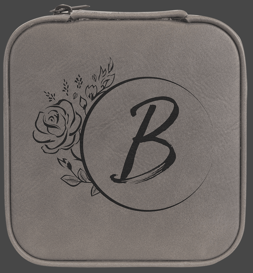 Custom Birth Flower Jewelry Box - Leather Travel Jewelry Case - Square Jewelry Box -Leather Jewelry Organizer - Name Travel Case - Bridal Party Gifts