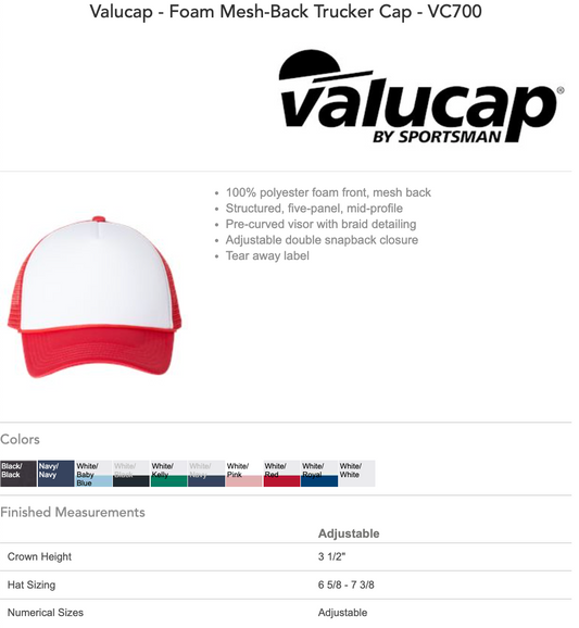 Valucap - Foam Mesh-Back Trucker Cap - VC700 - HAT BLANK