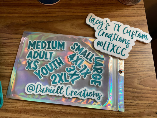 BUSINESS NAME WITH ACRYLIC SHIRT SIZE TAGS