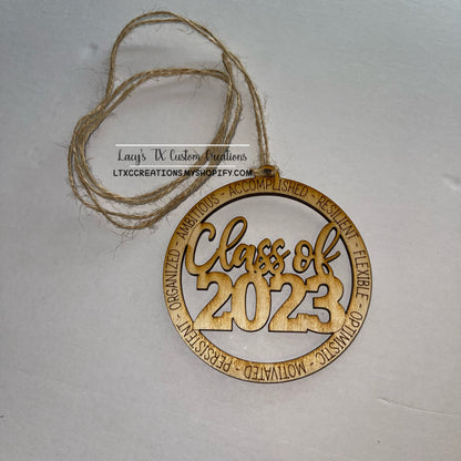 CLASS OF 2023 - Wooden Car Charm with Beads/Twine String