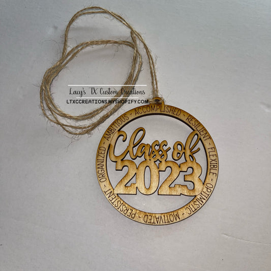 CLASS OF 2023 - Wooden Car Charm with Beads/Twine String