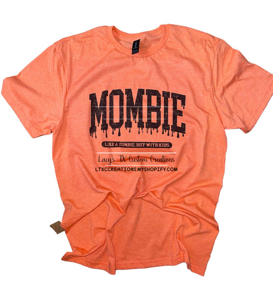 MOMBIE - LIKE A ZOMBIE BUT WITH KIDS - Distressed Design - Gildan Softstyle Heather Orange Shirt