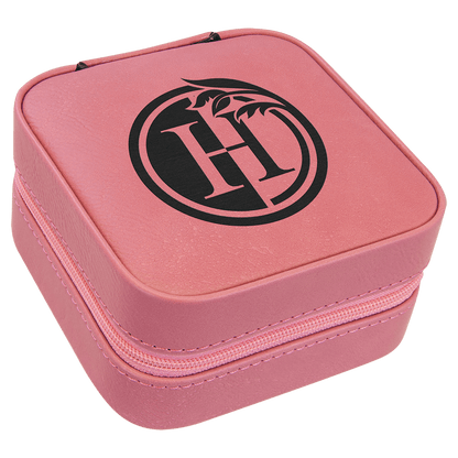 Custom Birth Flower Jewelry Box - Leather Travel Jewelry Case - Square Jewelry Box -Leather Jewelry Organizer - Name Travel Case - Bridal Party Gifts