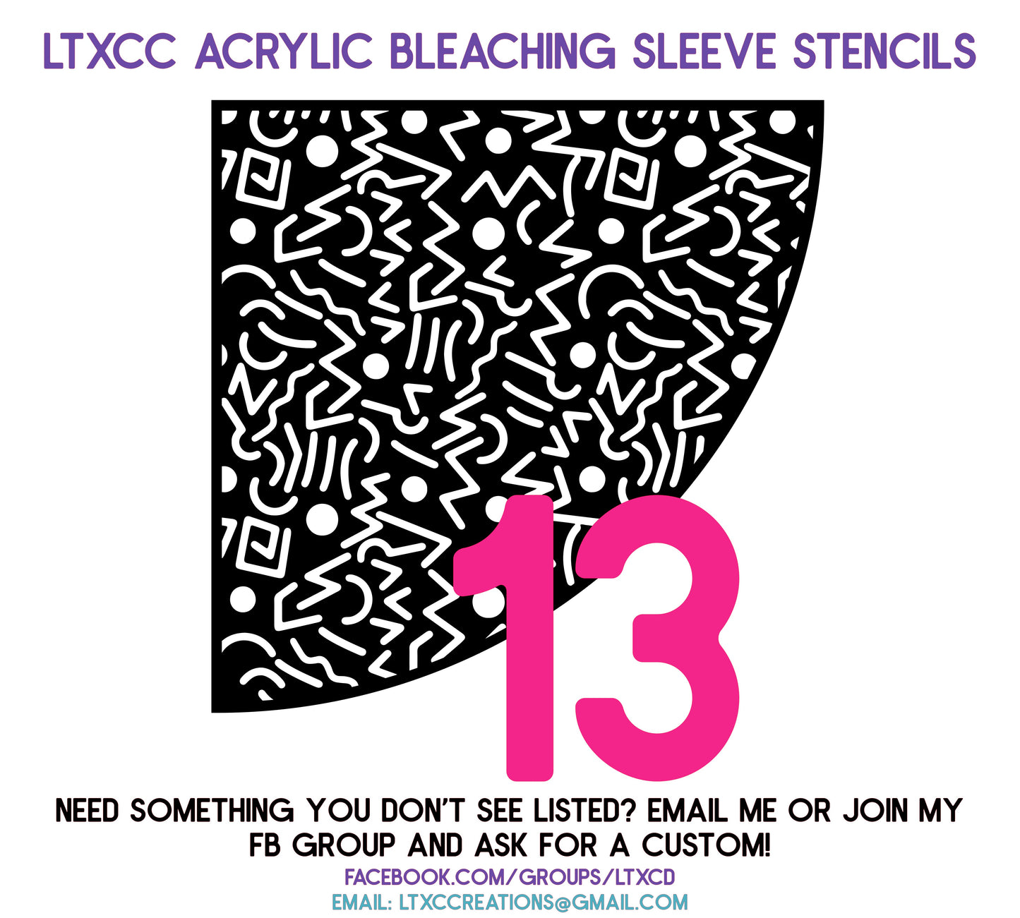 ADULT SIZE Acrylic Bleaching SLEEVE Stencils